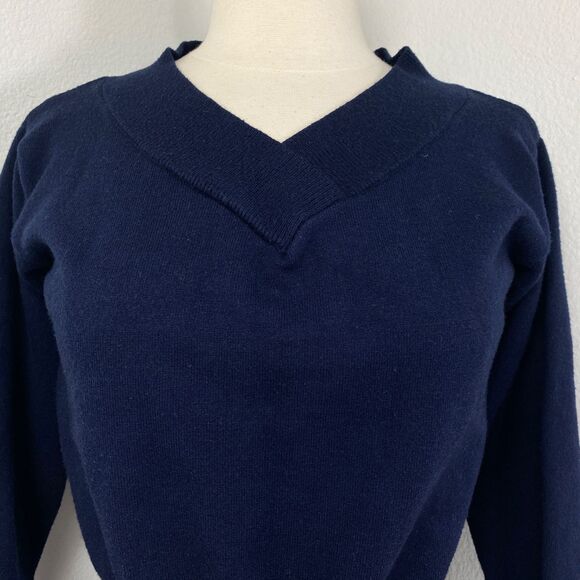 Yumomo Dark Blue Soft Knit Bodycon Dress Sm Knee Length Long Sleeves Chic Goth - Picture 3 of 10